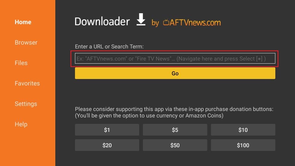 Ingresar la URL del archivo APK de la aplicación IPTV